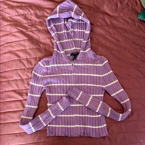 Forever 21 Purple and White Striped Knit Cardigan